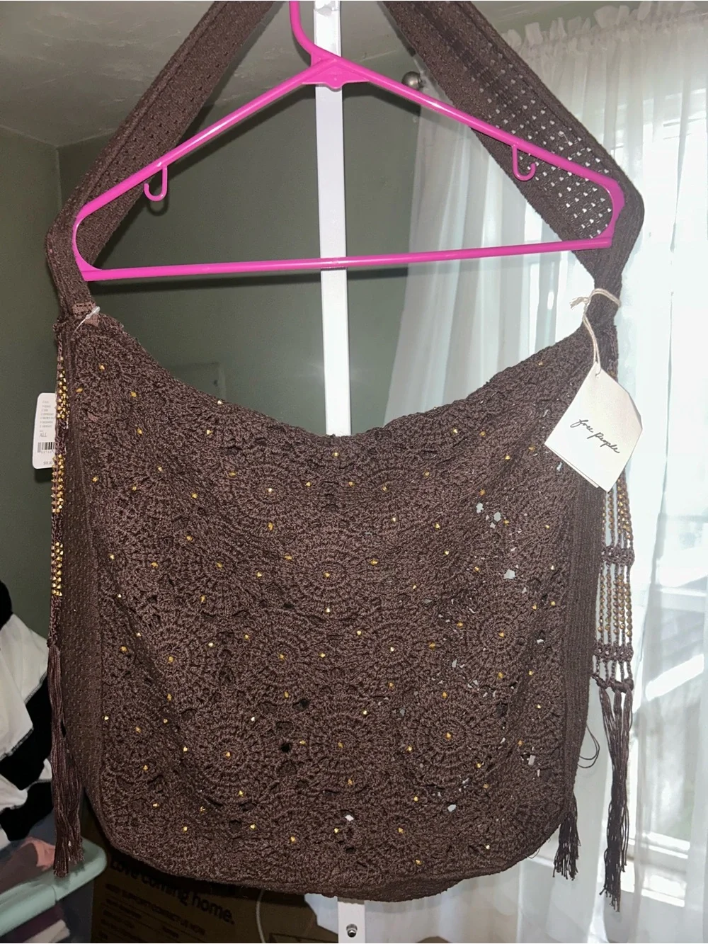 Free People Sundown to Sunset Crochet Shoulder Bag in the color Espresso